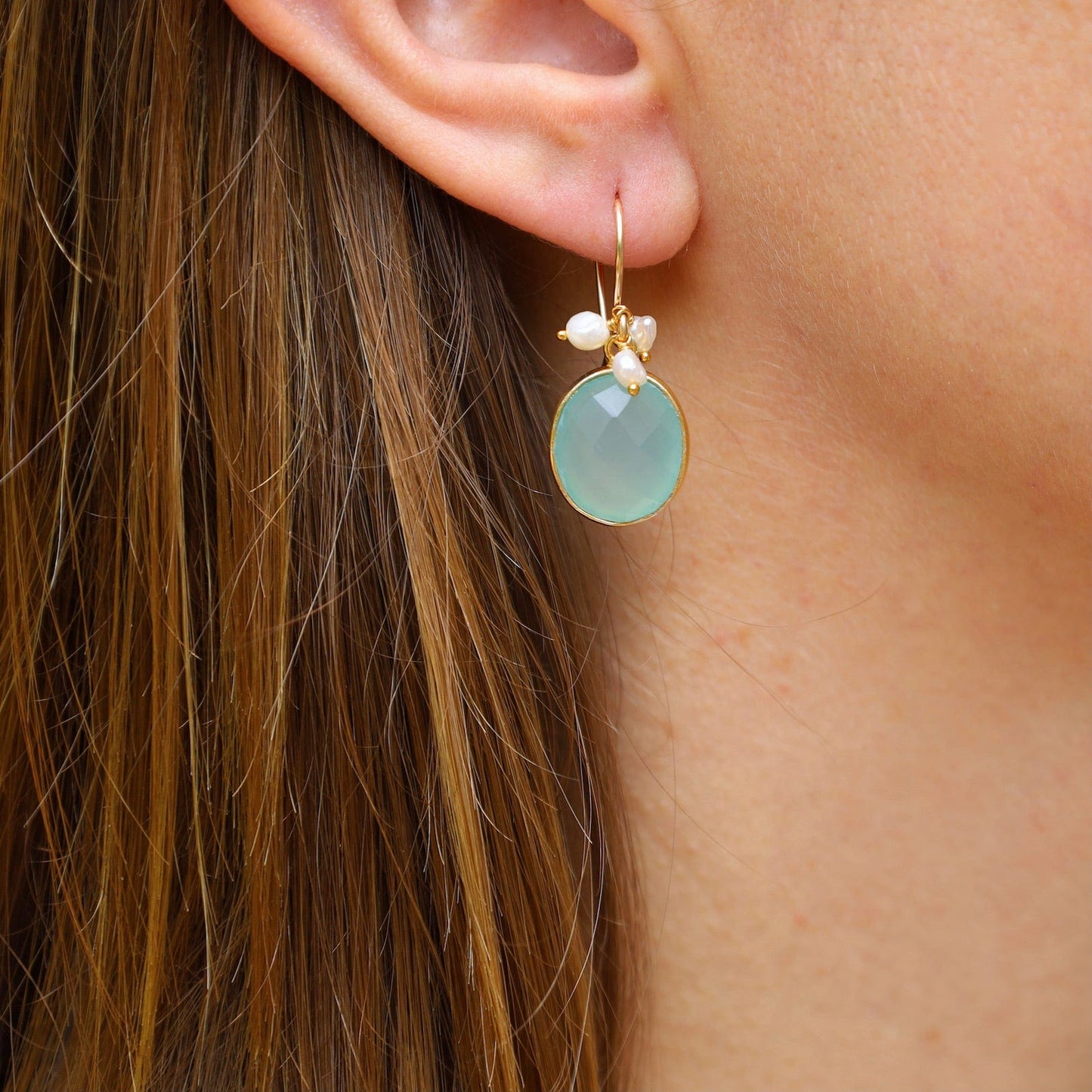 EAR-VRM Bezel-Set Chalcedony Drop Earrings