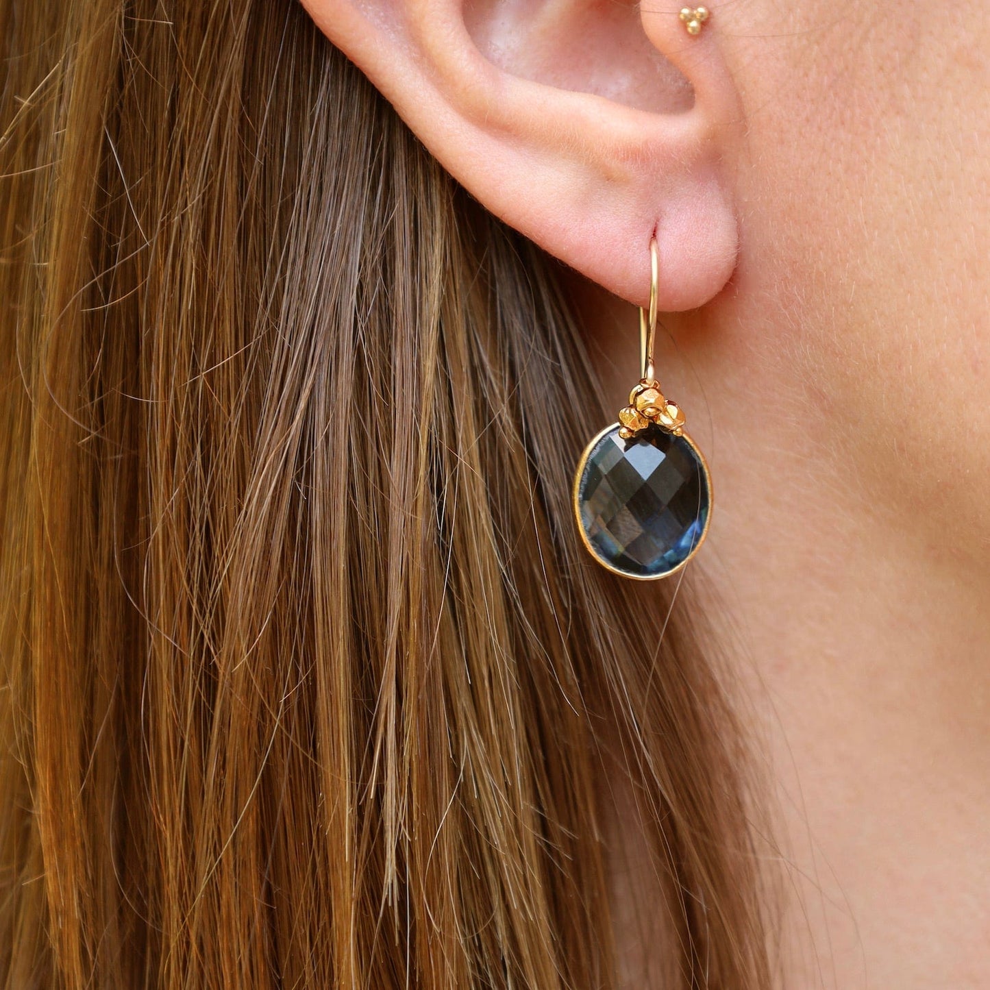 EAR-VRM Bezel-Set London Blue Quartz Drop Earrings