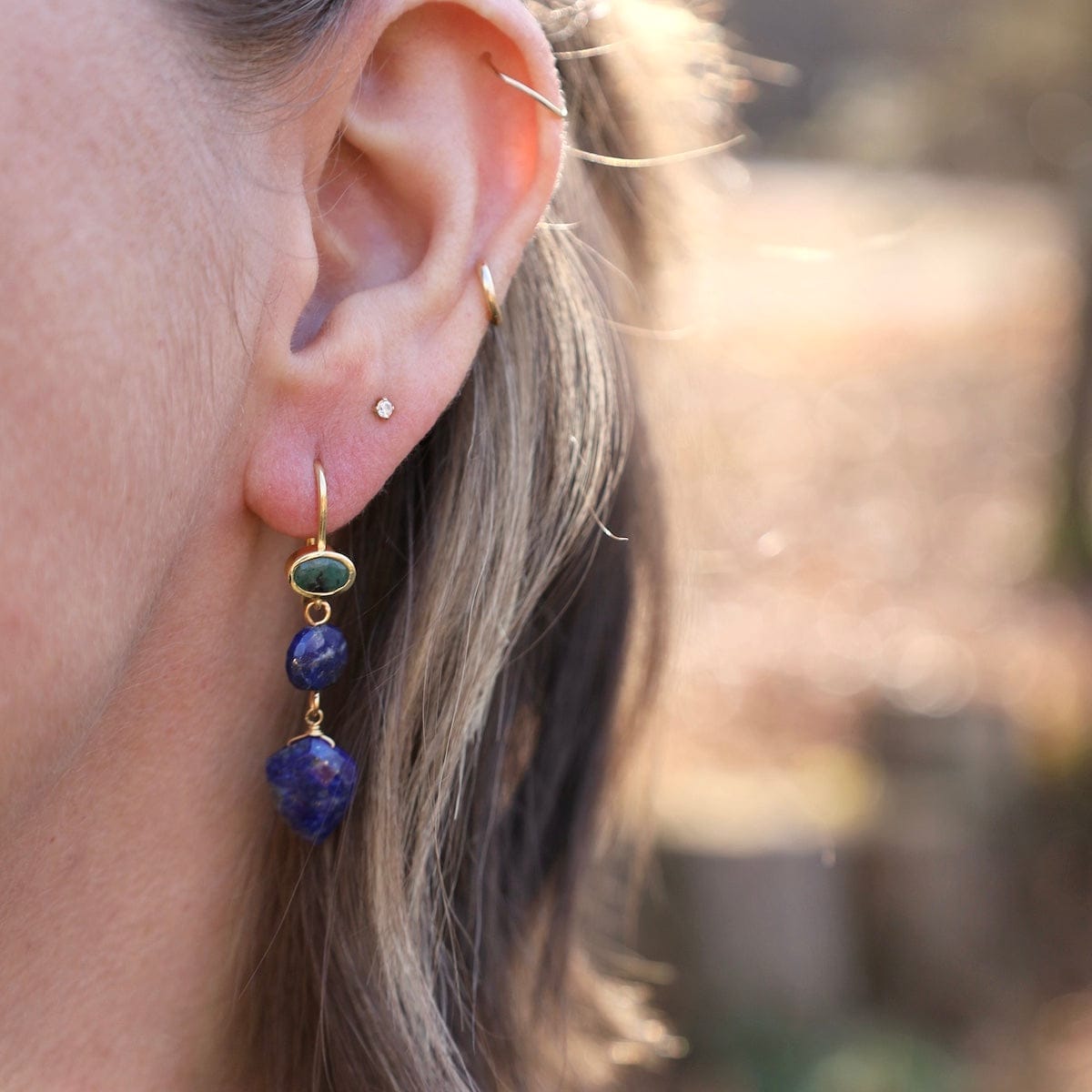 EAR-VRM Blue Lapis & Emerald Drop Earrings
