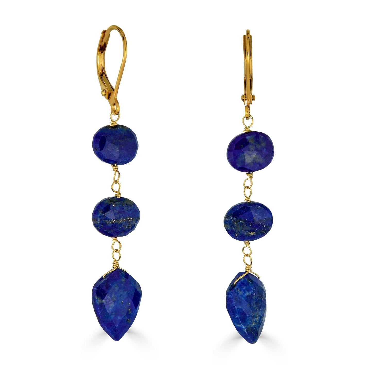 EAR-VRM Blue Lapis Triple Drop Linear Earrings