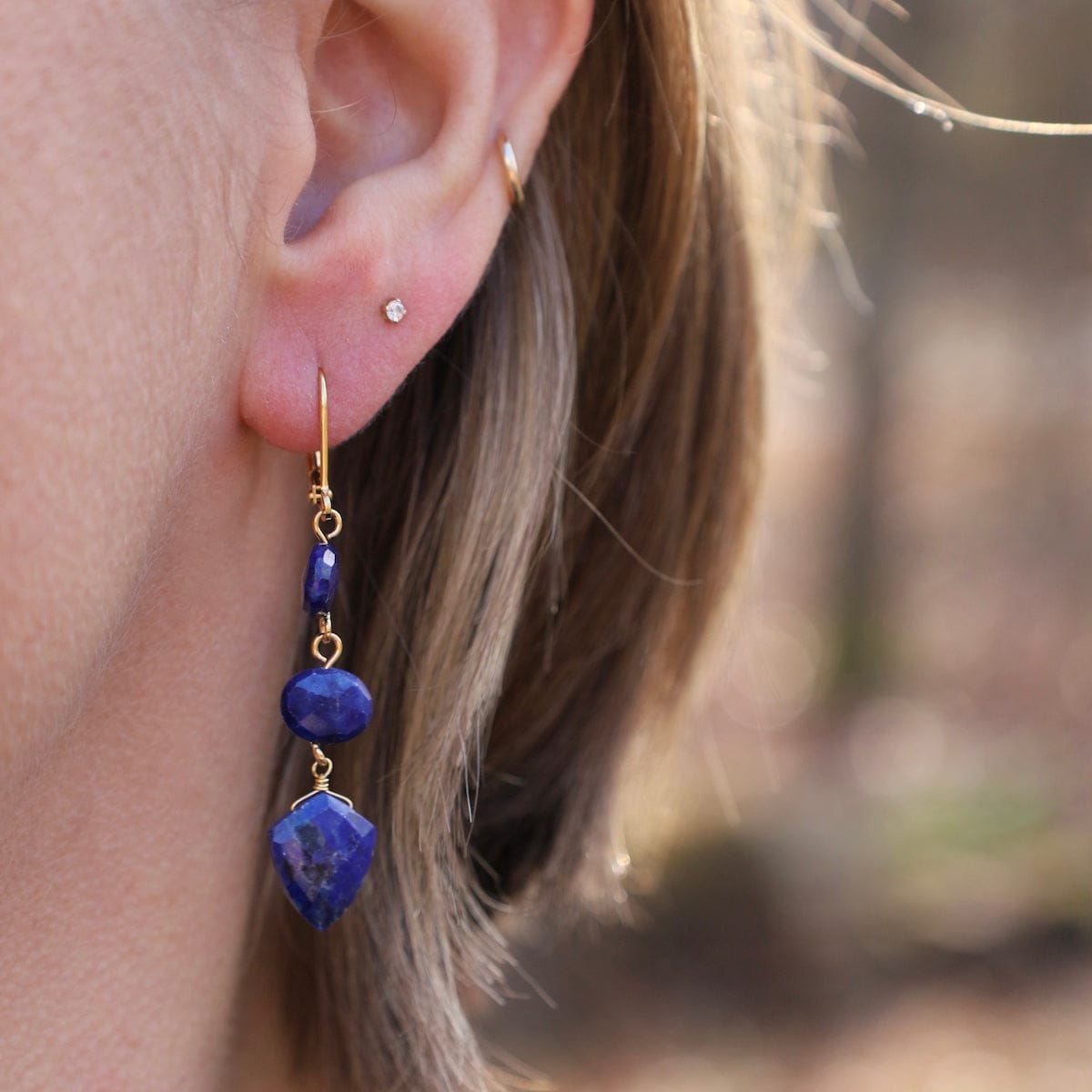 EAR-VRM Blue Lapis Triple Drop Linear Earrings