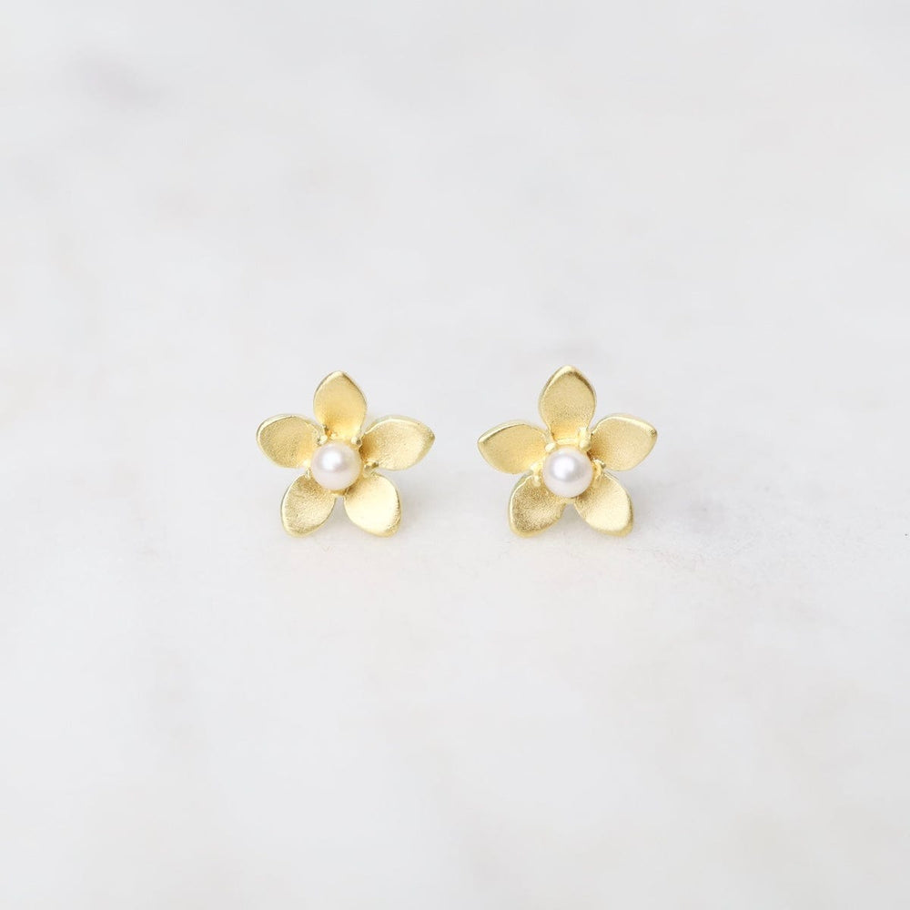 
                      
                        EAR-VRM Brushed Gold Vermeil Flower with Tiny Pearl Center Stud Earrings
                      
                    