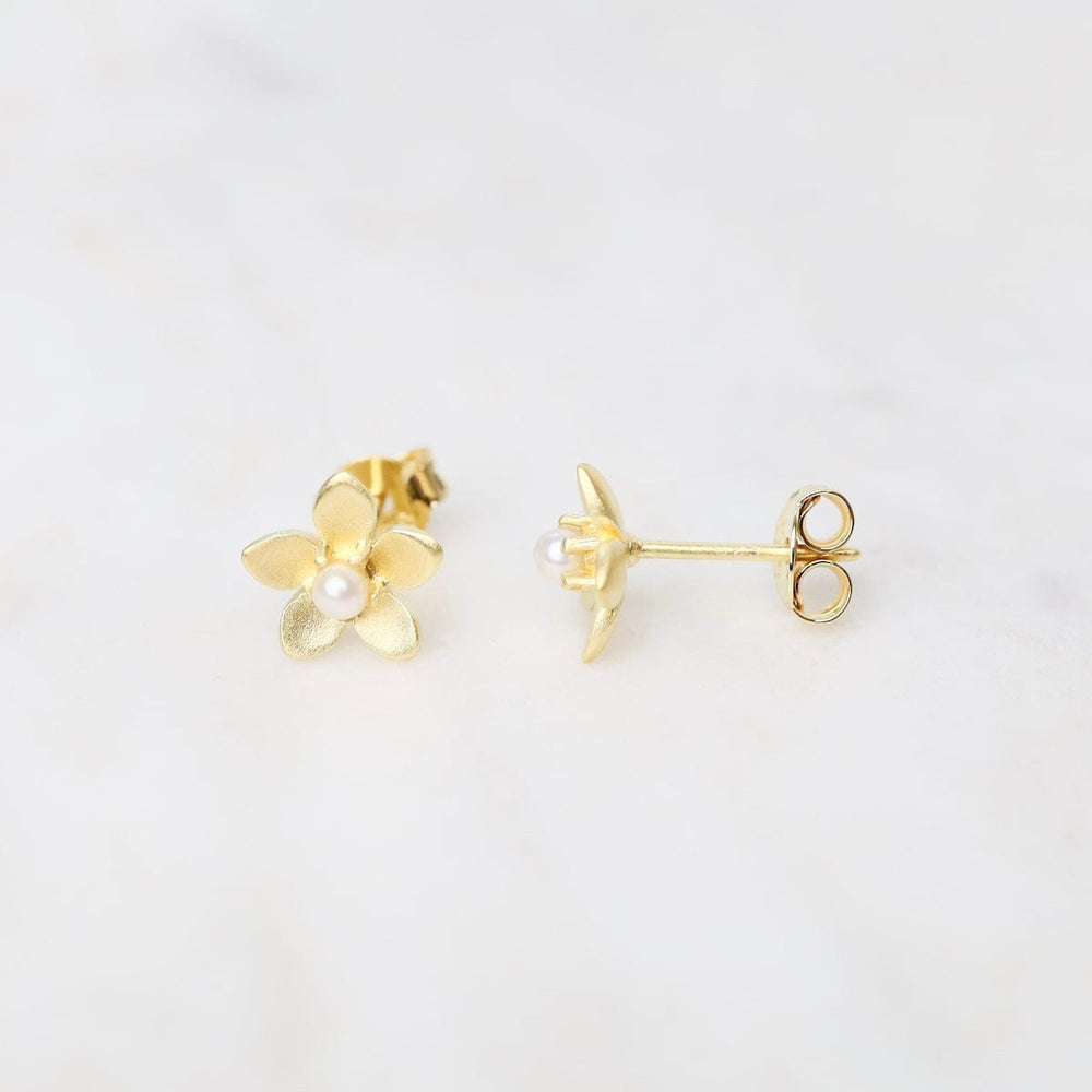 
                      
                        EAR-VRM Brushed Gold Vermeil Flower with Tiny Pearl Center Stud Earrings
                      
                    