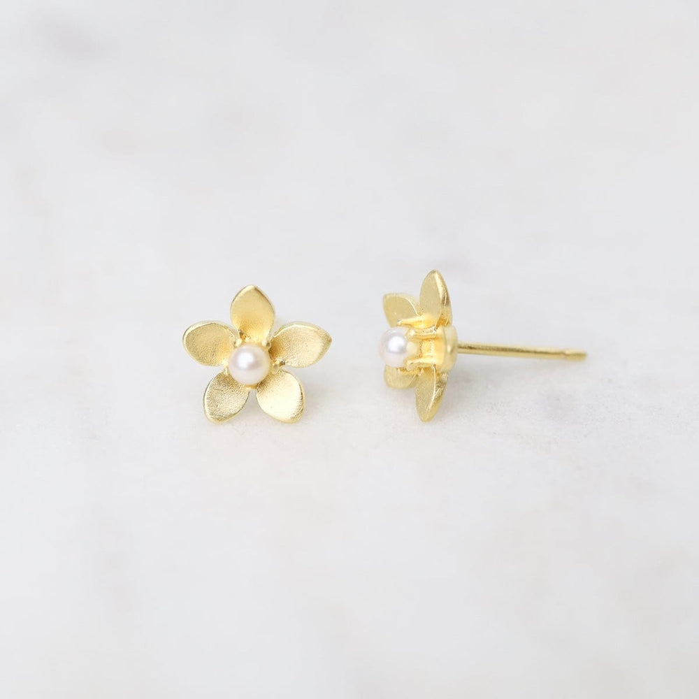 
                      
                        EAR-VRM Brushed Gold Vermeil Flower with Tiny Pearl Center Stud Earrings
                      
                    