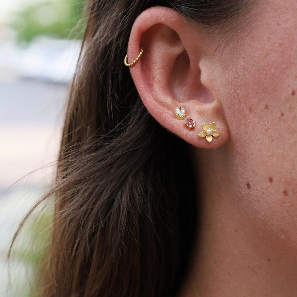 
                      
                        EAR-VRM Brushed Gold Vermeil Flower with Tiny Pearl Center Stud Earrings
                      
                    