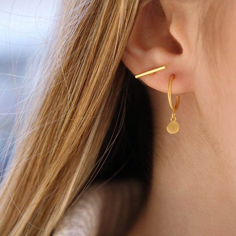 EAR-VRM Brushed Gold Vermeil Hoop With Hanging Disc