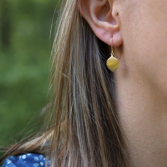 EAR-VRM Brushed Gold Vermeil Leaf Shape Drop Earring