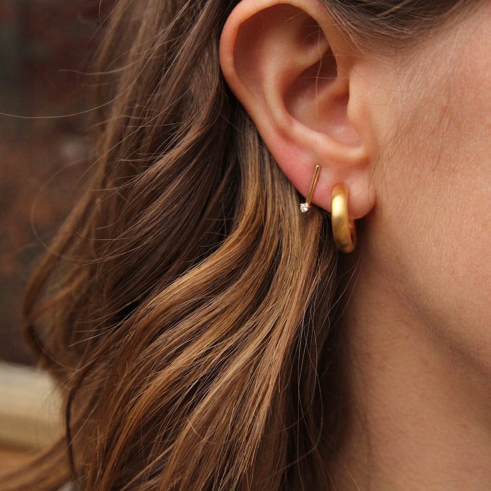 EAR-VRM Brushed Gold Vermeil Little Thick Tube Hoop