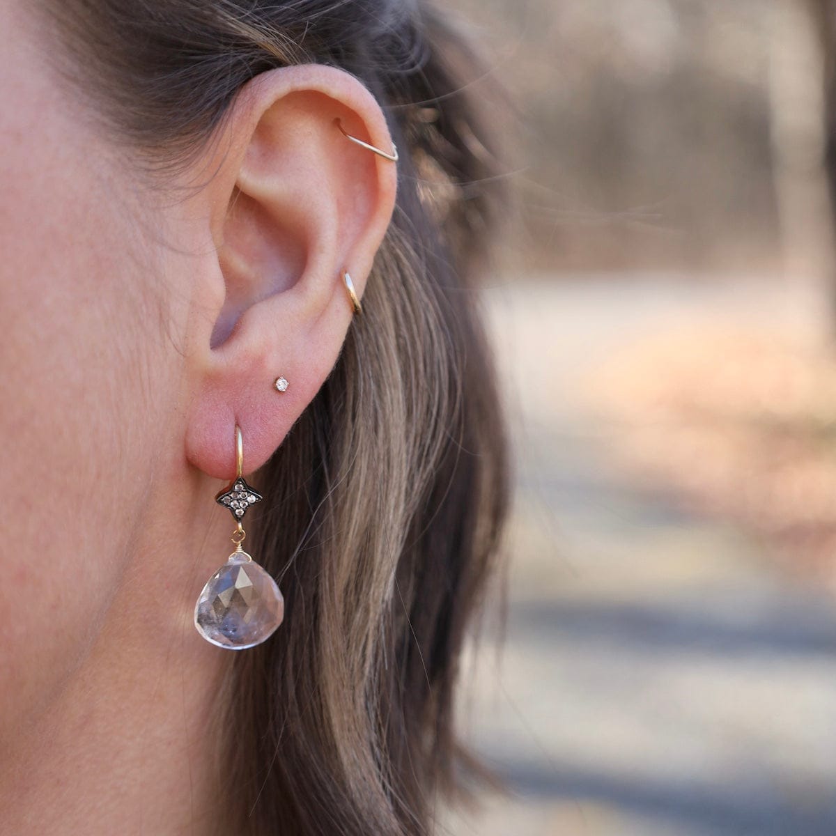 EAR-VRM Clear Quartz Droplet Earrings
