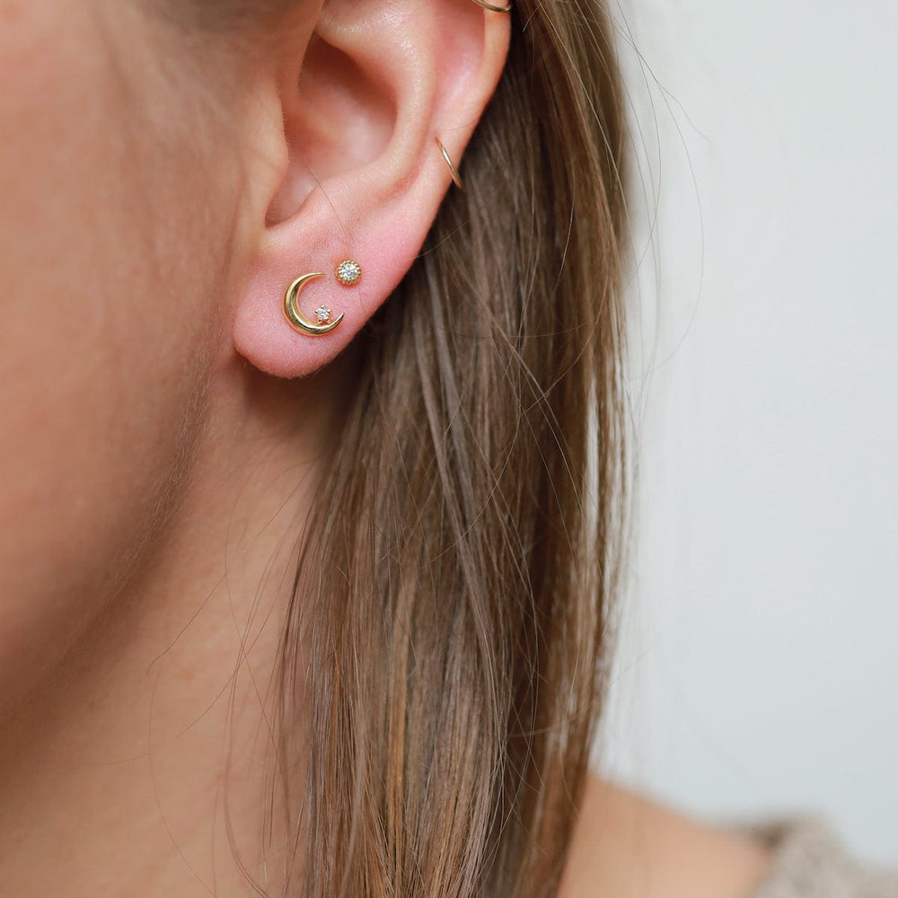 EAR-VRM Crescent Moon with CZ Stud Earring - Gold Vermeil