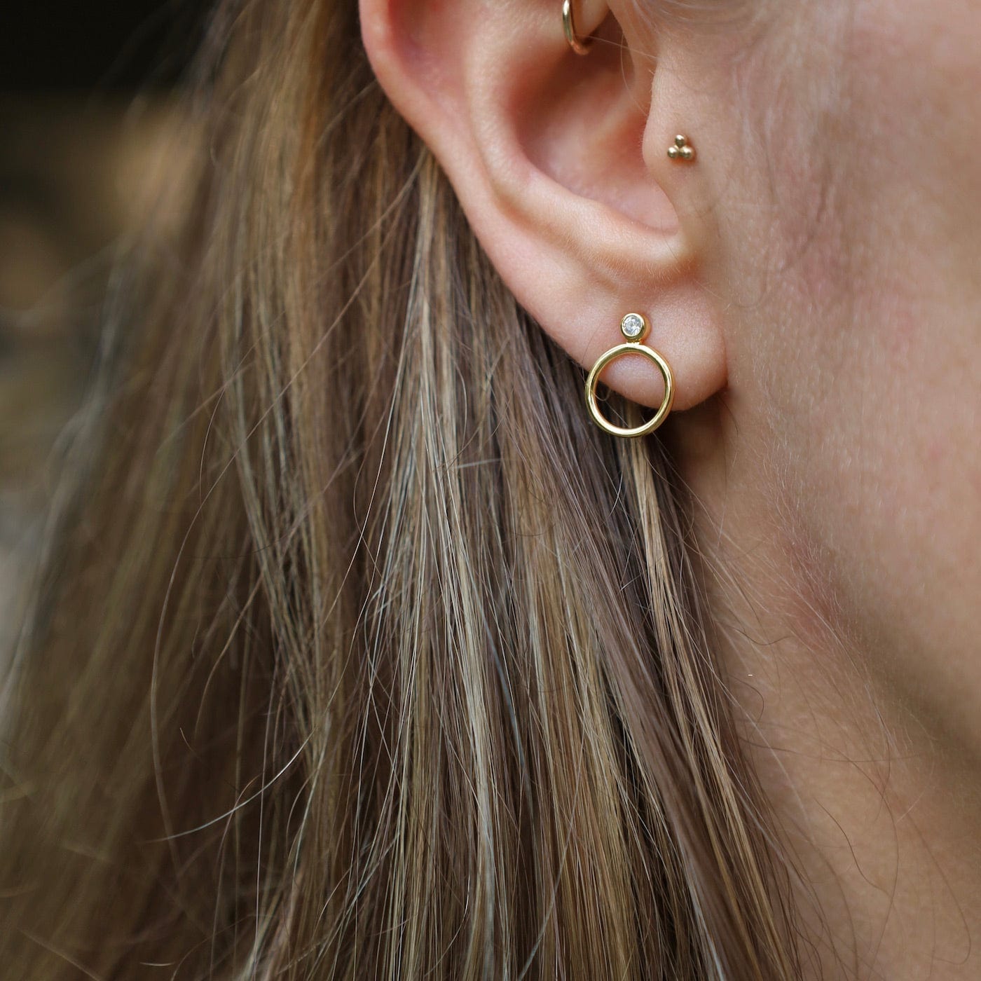 EAR-VRM CZ Gold Circle Stack Post Earrings