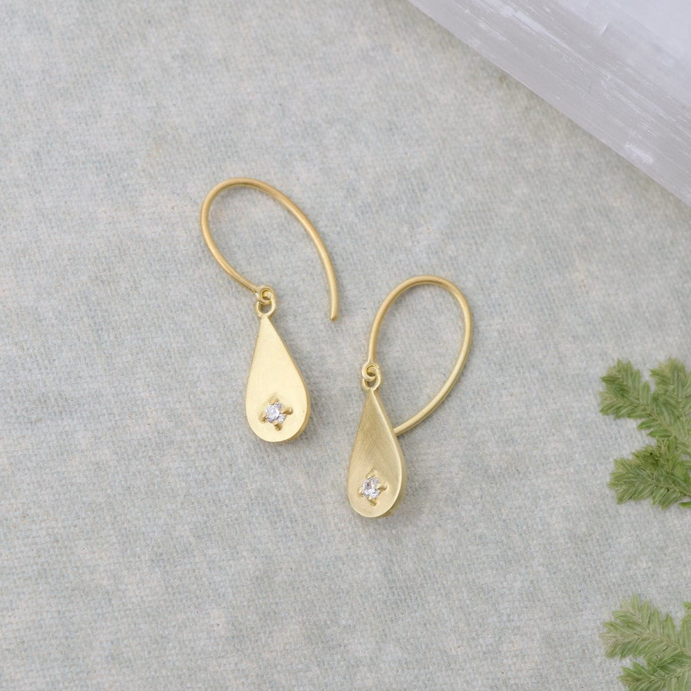 
                  
                    EAR-VRM Dewdrop with CZ on Oval Hook Earrings- Brushed Gold Vermeil
                  
                