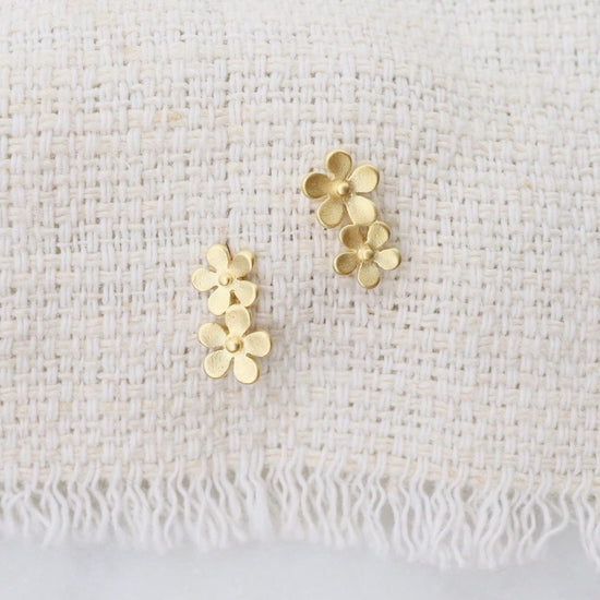 EAR-VRM Double Forget-Me-Not Stud Earrings - Brushed Gold Vermeil