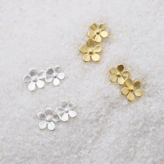EAR-VRM Double Forget-Me-Not Stud Earrings - Brushed Gold Vermeil
