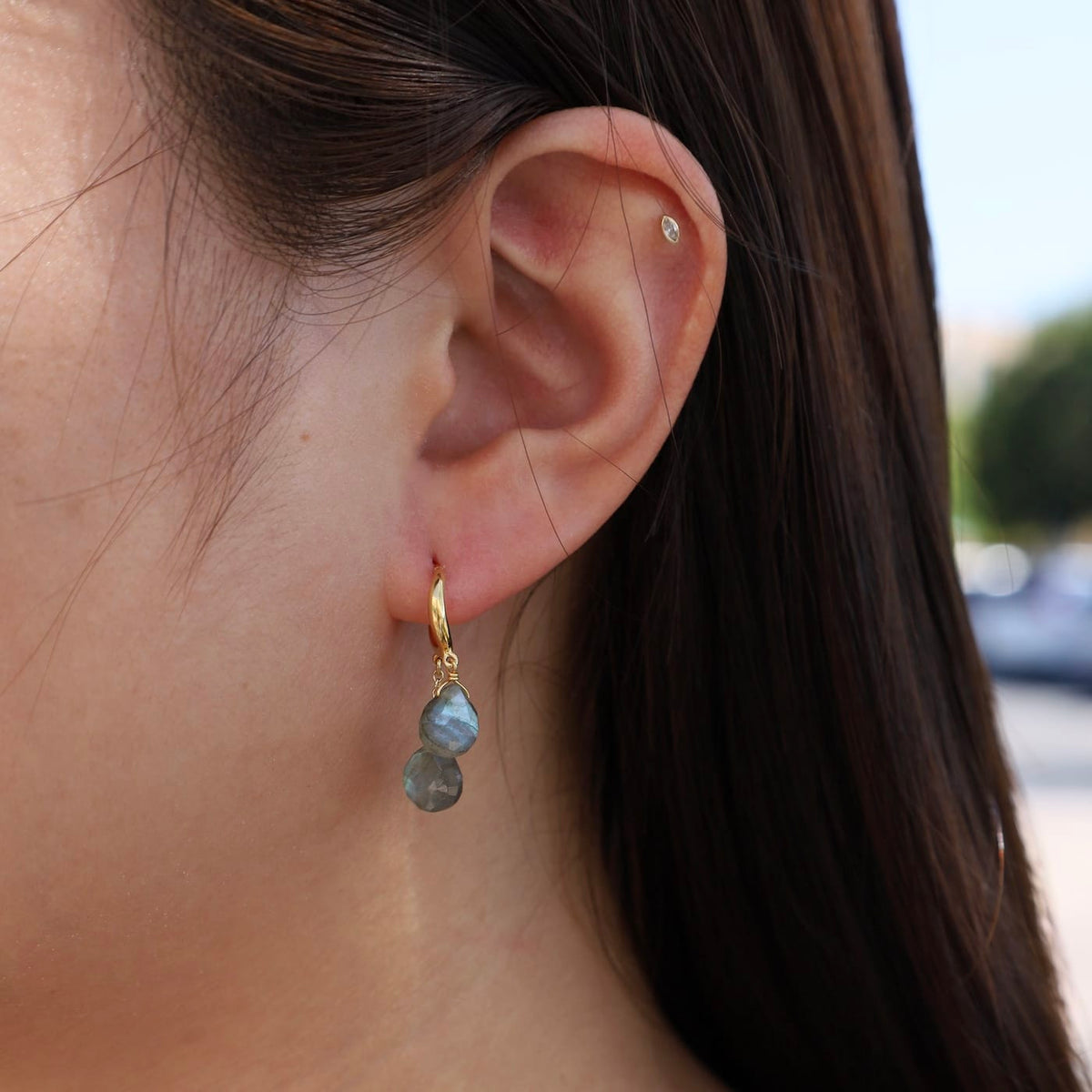 EAR-VRM Double Labradorite Drops on Hoop Earrings