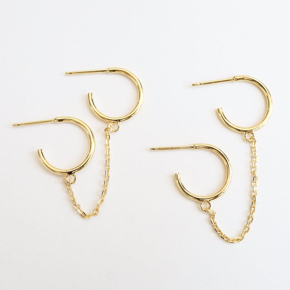 EAR-VRM Double Pierce Hoops with Chain - Gold Vermeil