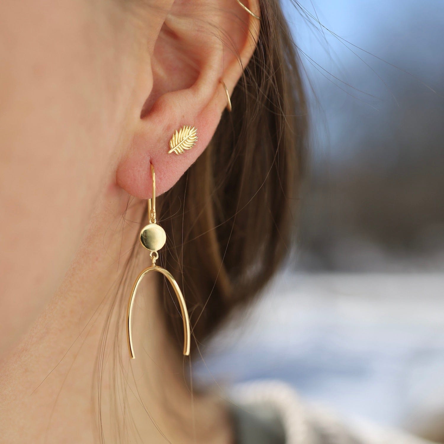 Gold top Feather Studded Earrings