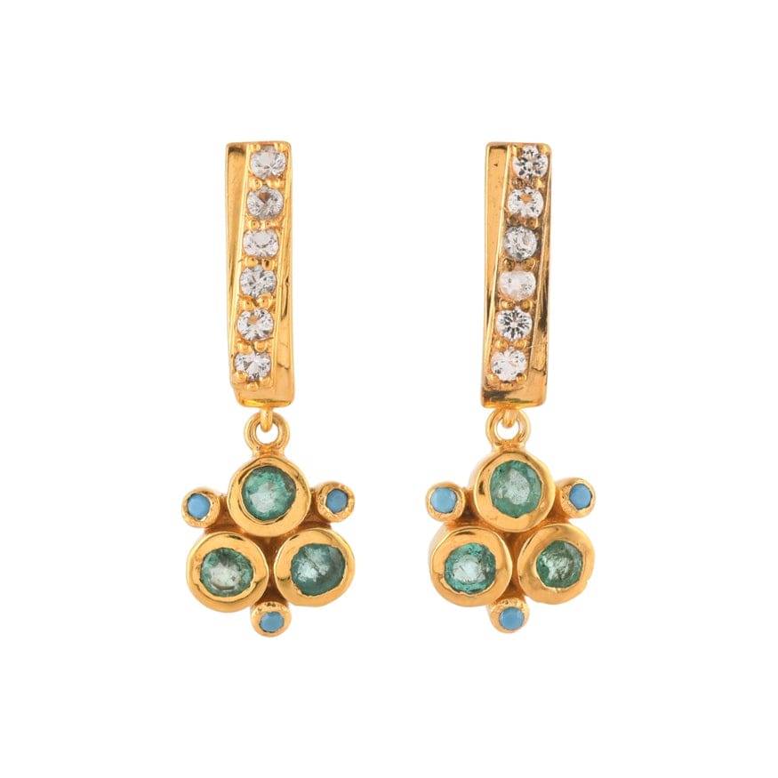 Rhombic Emerald Gold Pendant And Earrings Set