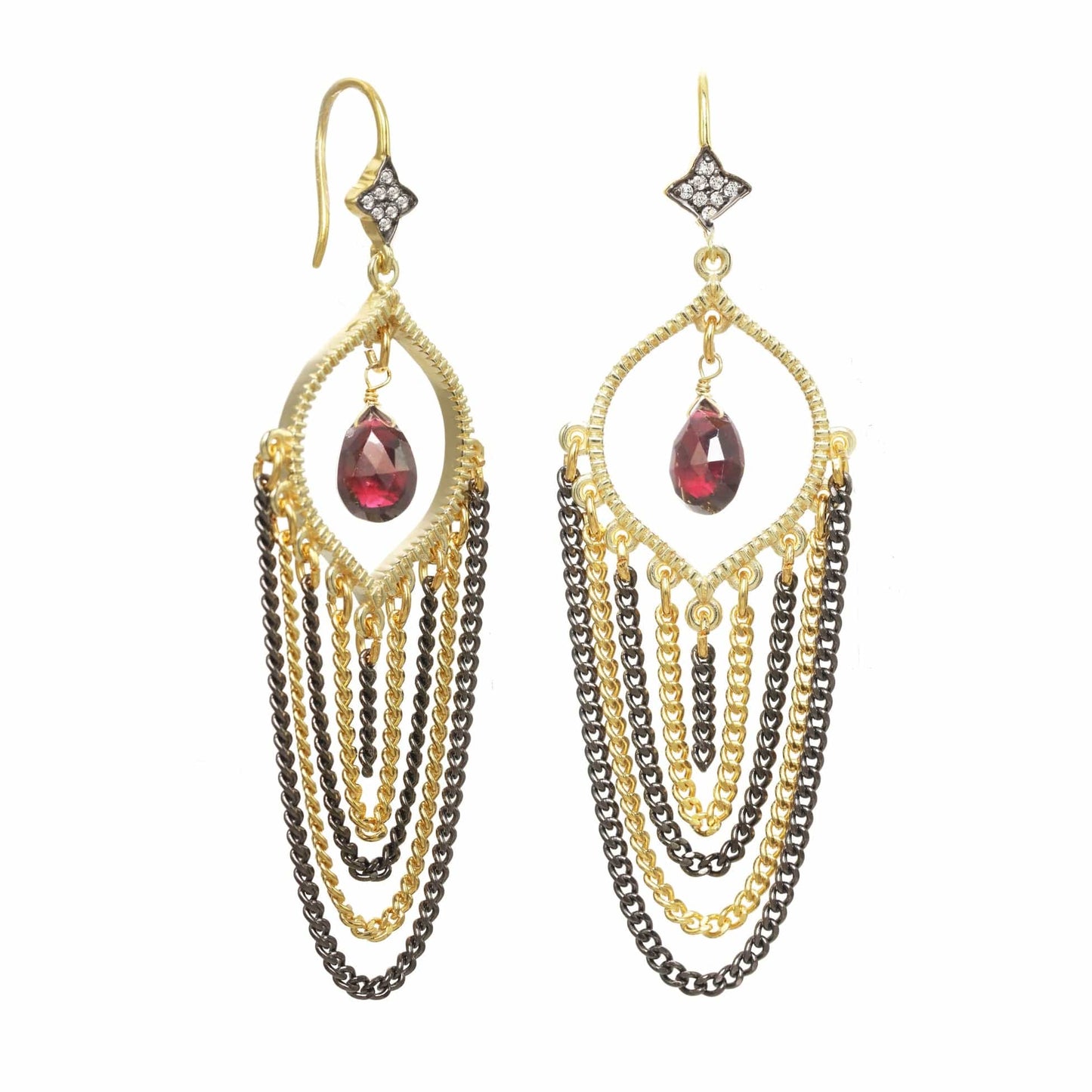 EAR-VRM Garnet Mixed Metal Chandelier Earrings