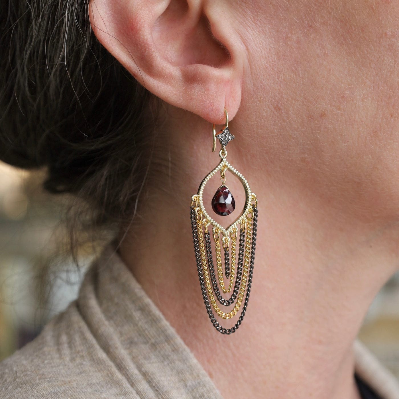 EAR-VRM Garnet Mixed Metal Chandelier Earrings