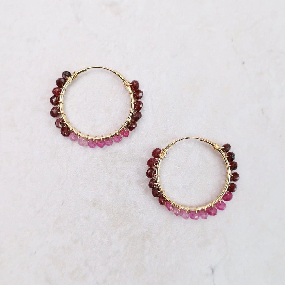 EAR-VRM Gemstone Bead Hoop Earring - Ruby Fade