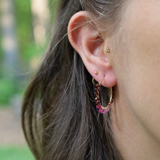EAR-VRM Gemstone Bead Hoop Earring - Ruby Fade
