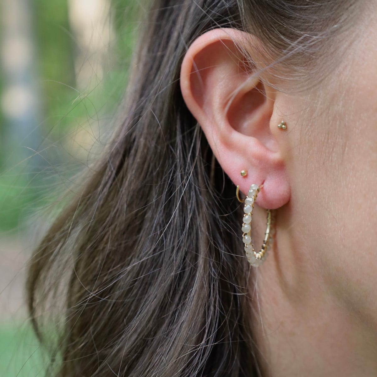 EAR-VRM Gemstone Bead Hoop Earring - White Mystic
