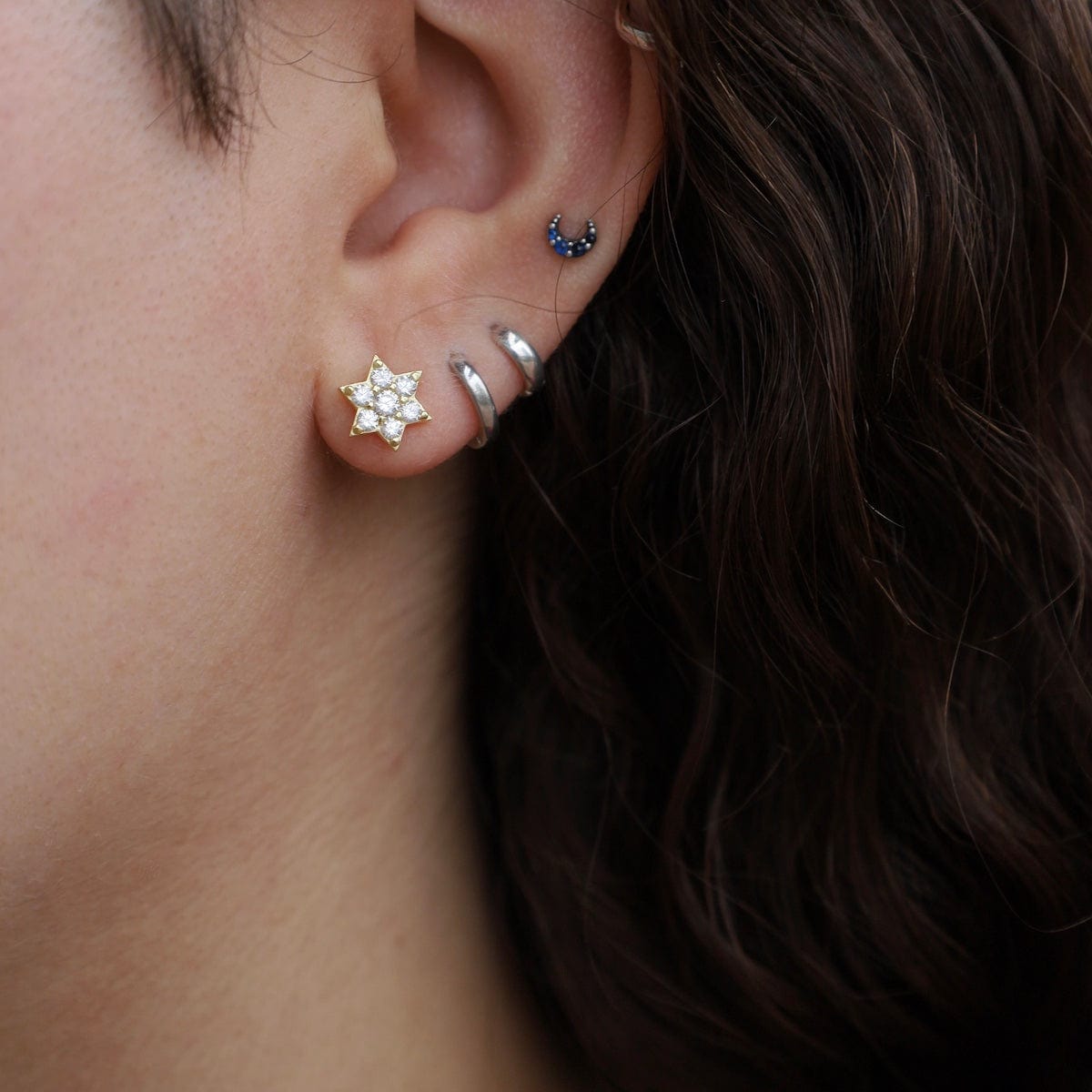 EAR-VRM Gold CZ Star of David Post Earrings