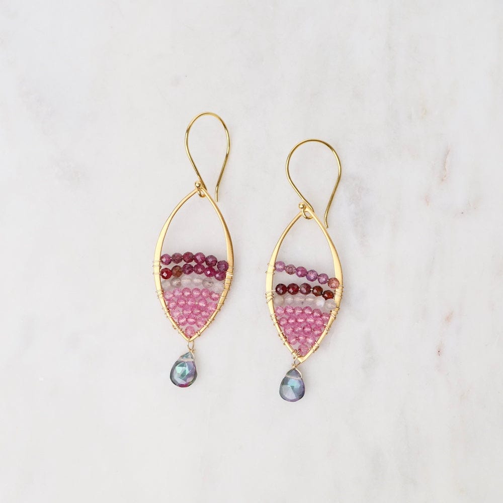 EAR-VRM Gold Marquis Earrings with Mystic Topaz & Pink Qua