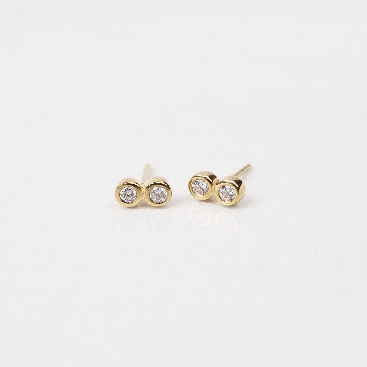 EAR-VRM Gold Vermeil Bezel Set Double CZ Stud Earrings