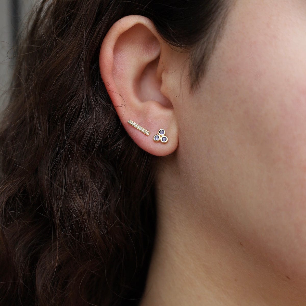 EAR-VRM Gold Vermeil CZ Pave 1/2" Bar Stud Earrings