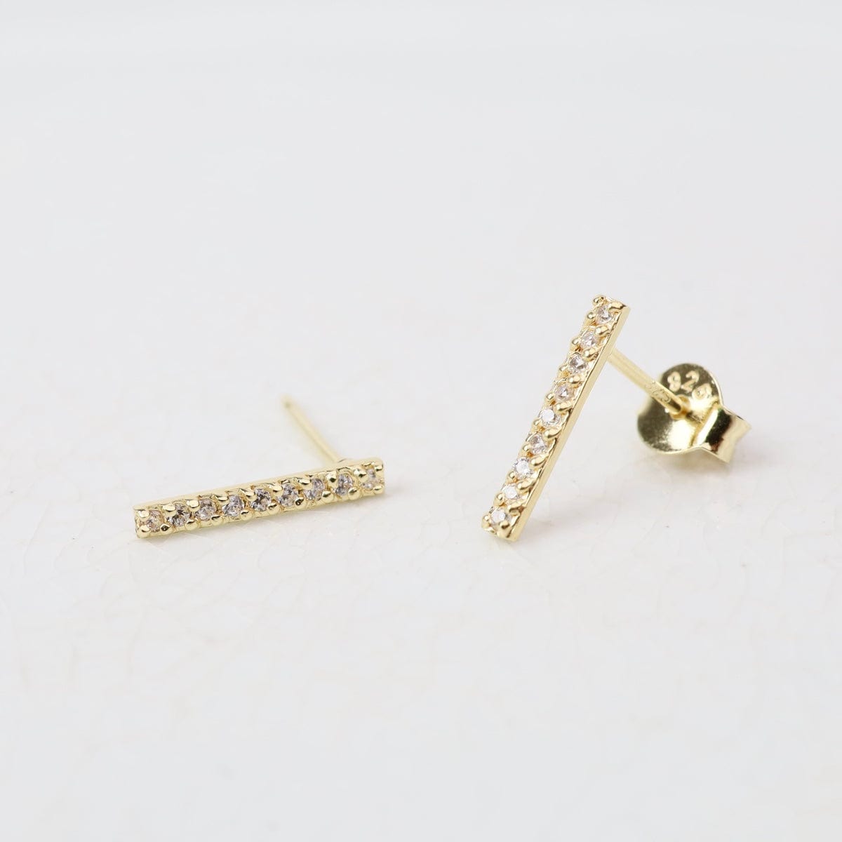 EAR-VRM Gold Vermeil CZ Pave Bar Stud Earrings