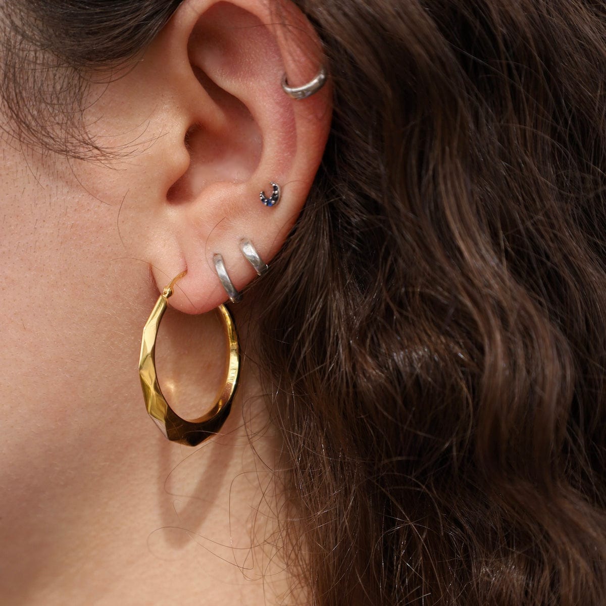 EAR-VRM Gold Vermeil Facet Cut Hoops