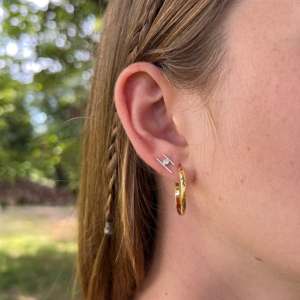 EAR-VRM Gold Vermeil Finely Hammered Hoops on Posts