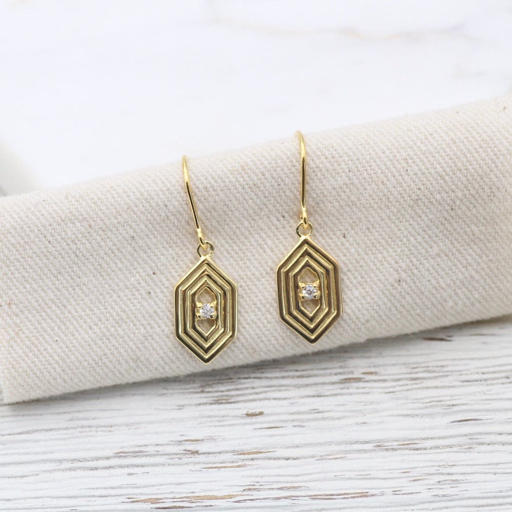 EAR-VRM Gold Vermeil Hex with Ridges and Cubic Zirconium Earring