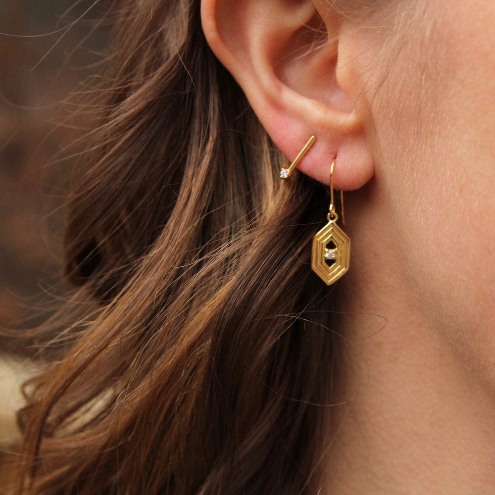 EAR-VRM Gold Vermeil Hex with Ridges and Cubic Zirconium Earring