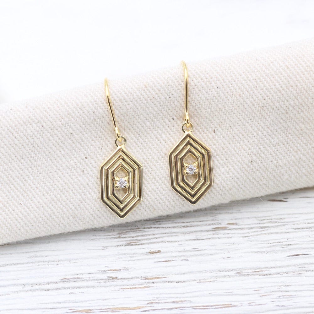Load image into Gallery viewer, EAR-VRM Gold Vermeil Hex with Ridges and Cubic Zirconium Earring
