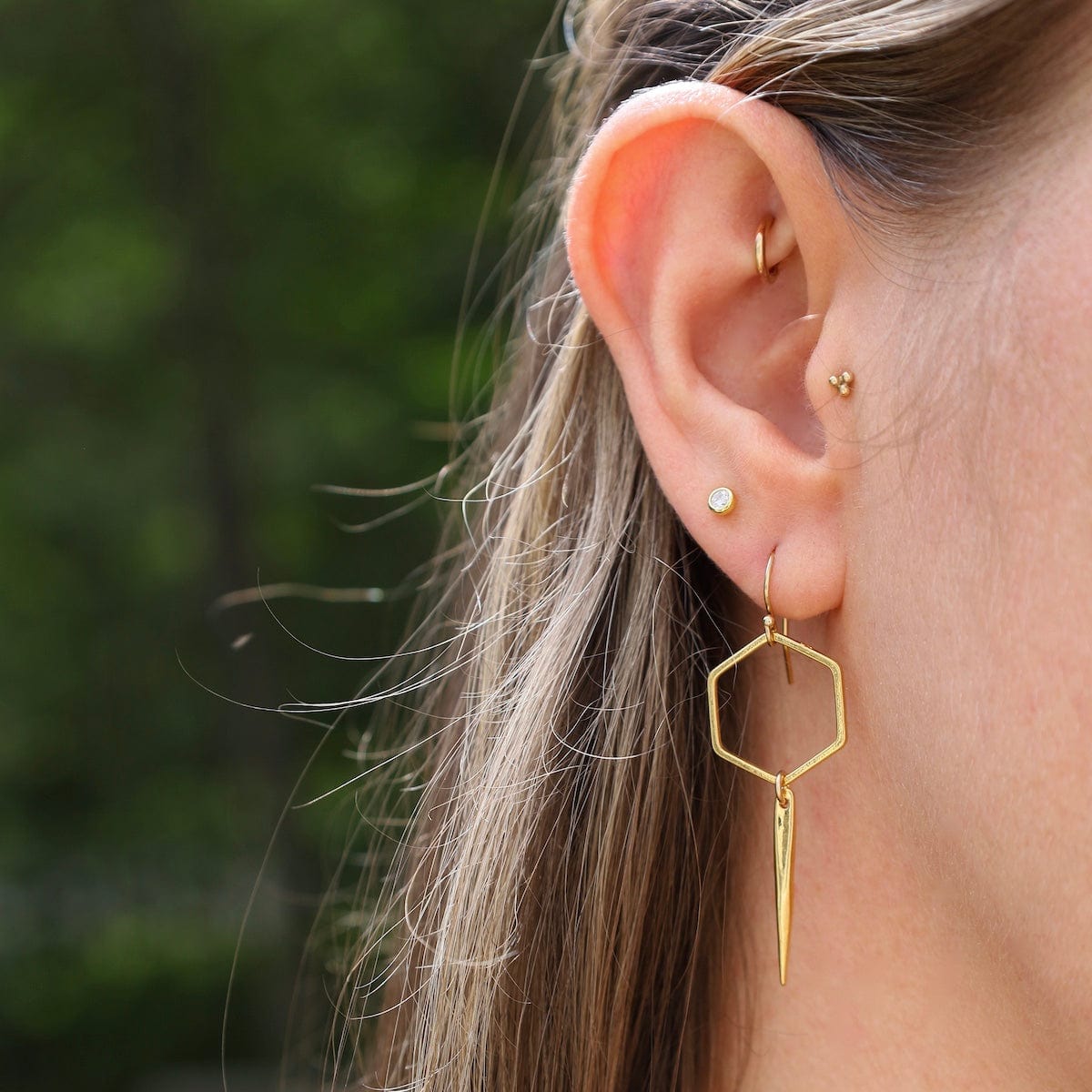 EAR-VRM Gold Vermeil Hexagon with Spike Drop Earrings