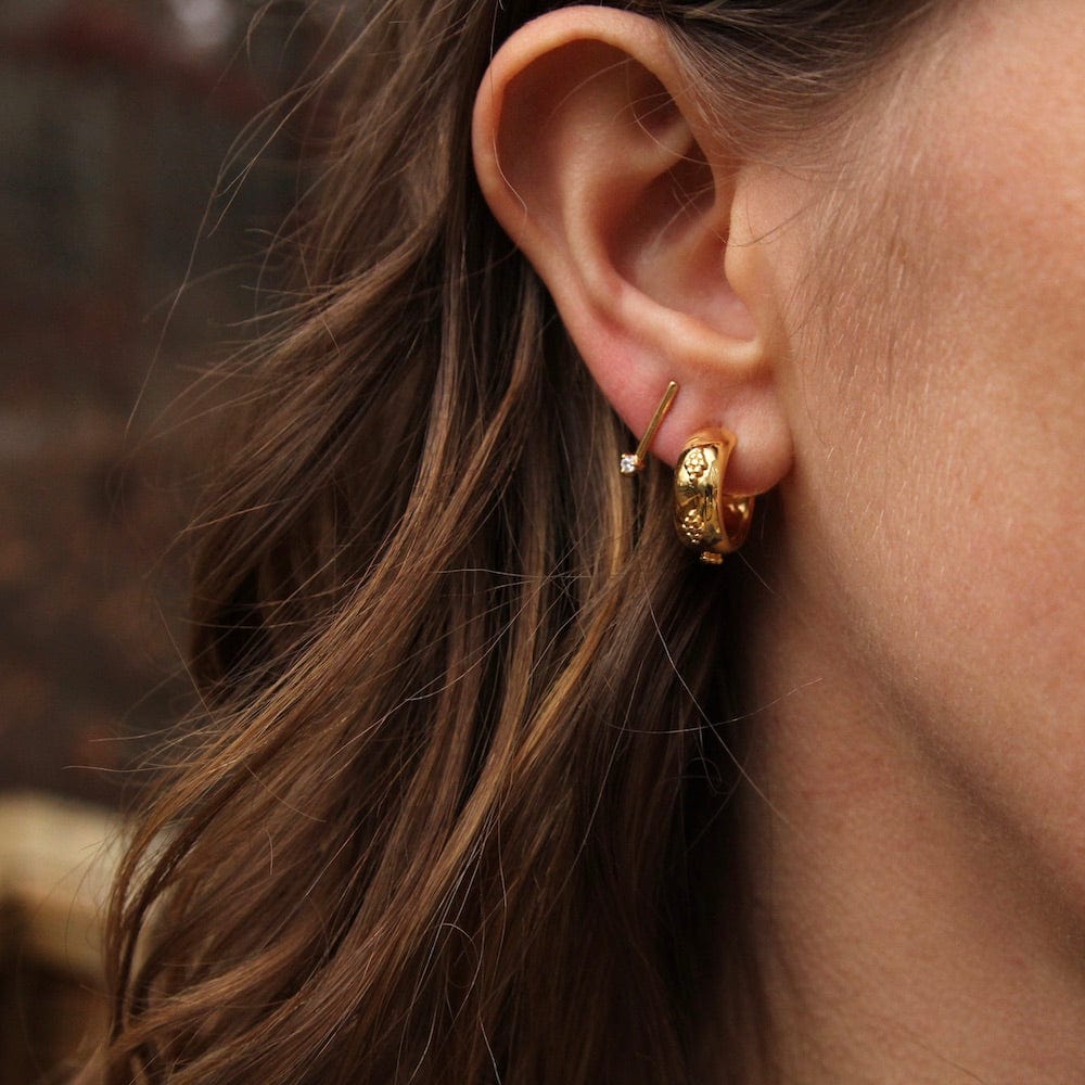 EAR-VRM Gold Vermeil Hoop On Post with Dot Diamond Pattern