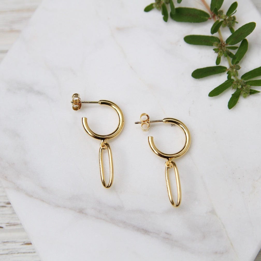EAR-VRM Gold Vermeil Hoop on Post with Hanging Wire Oval