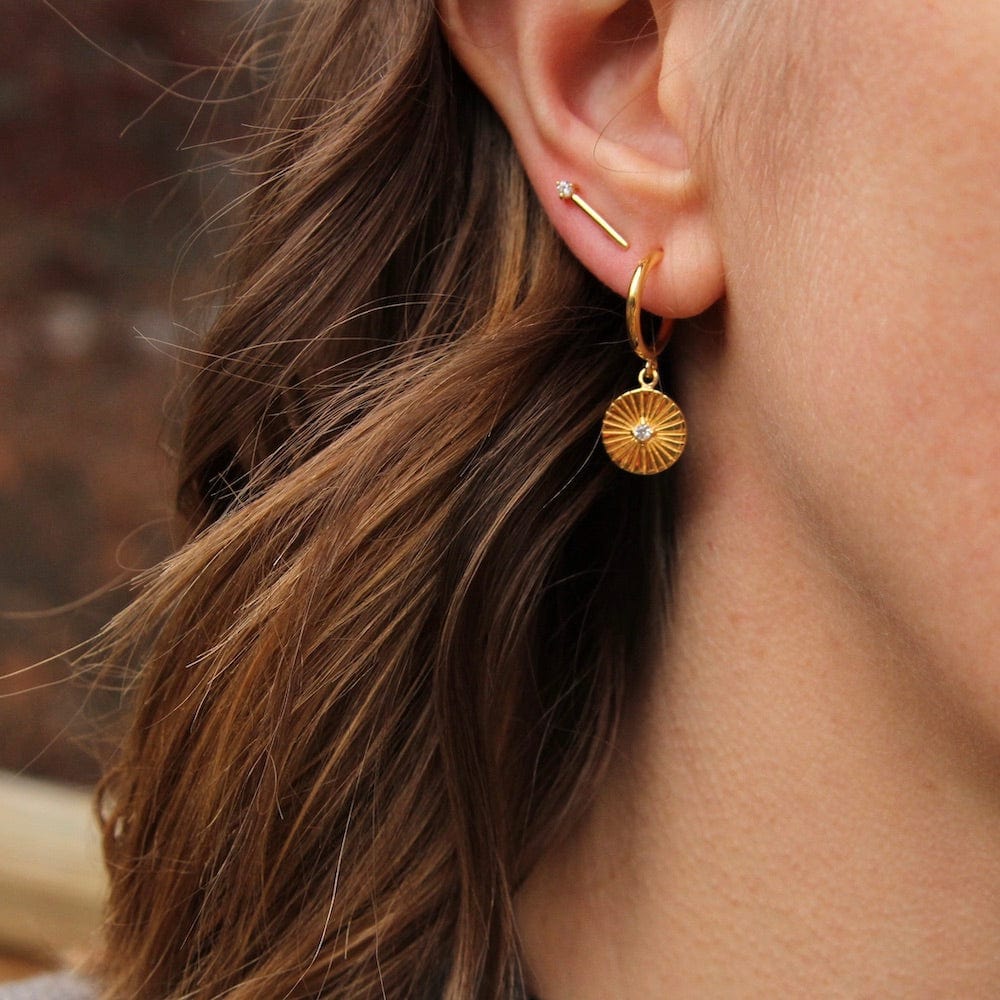 EAR-VRM Gold Vermeil Hoop On Post with Sunray Disc