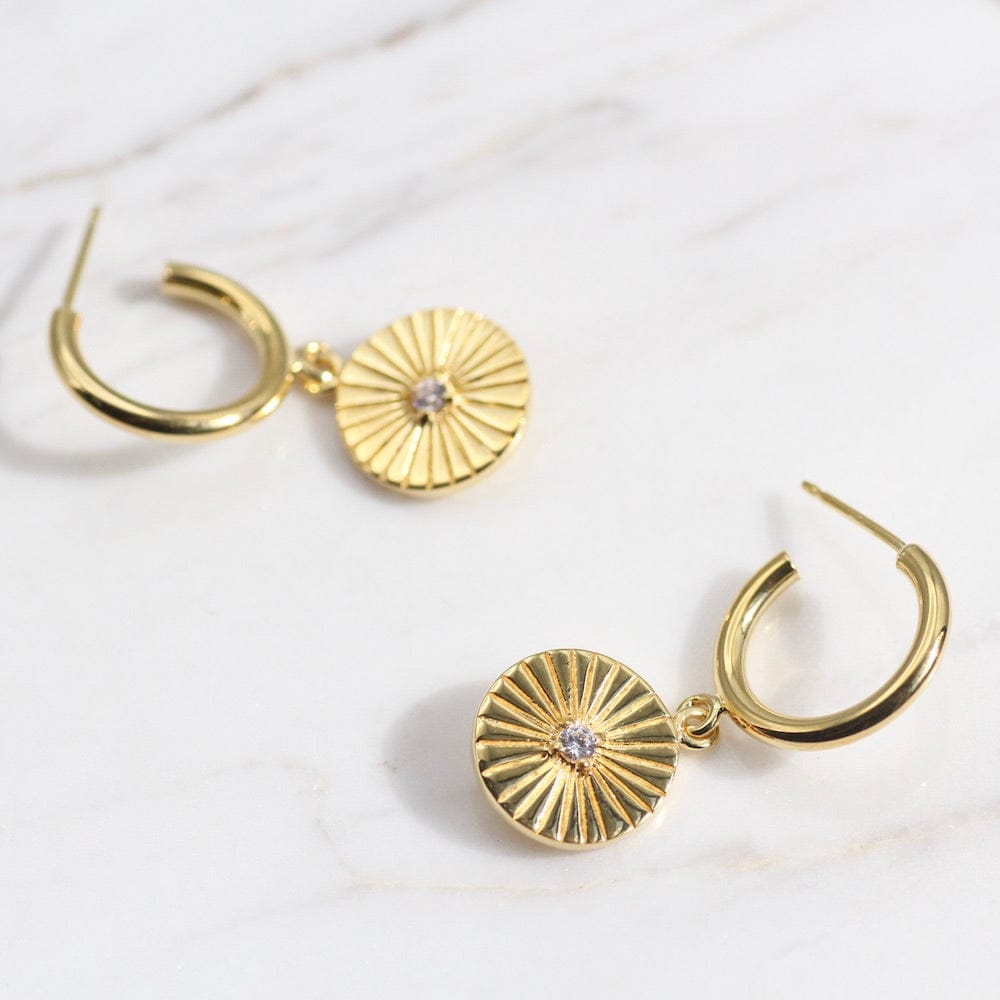 
                  
                    EAR-VRM Gold Vermeil Hoop On Post with Sunray Disc
                  
                