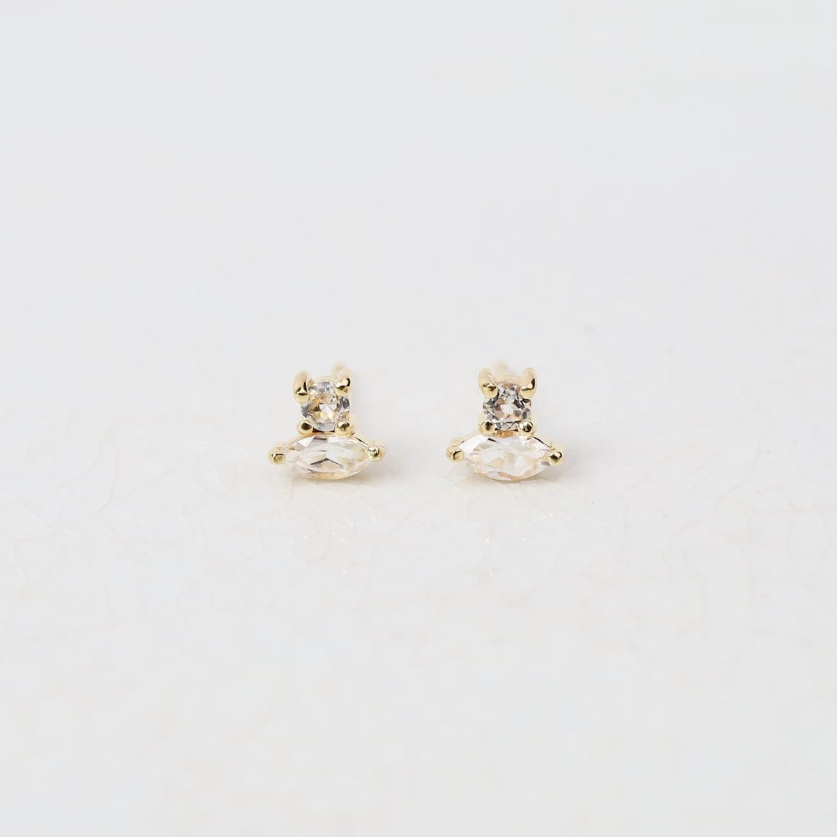 EAR-VRM Gold Vermeil Marquis & Round White Topaz Combo Studs