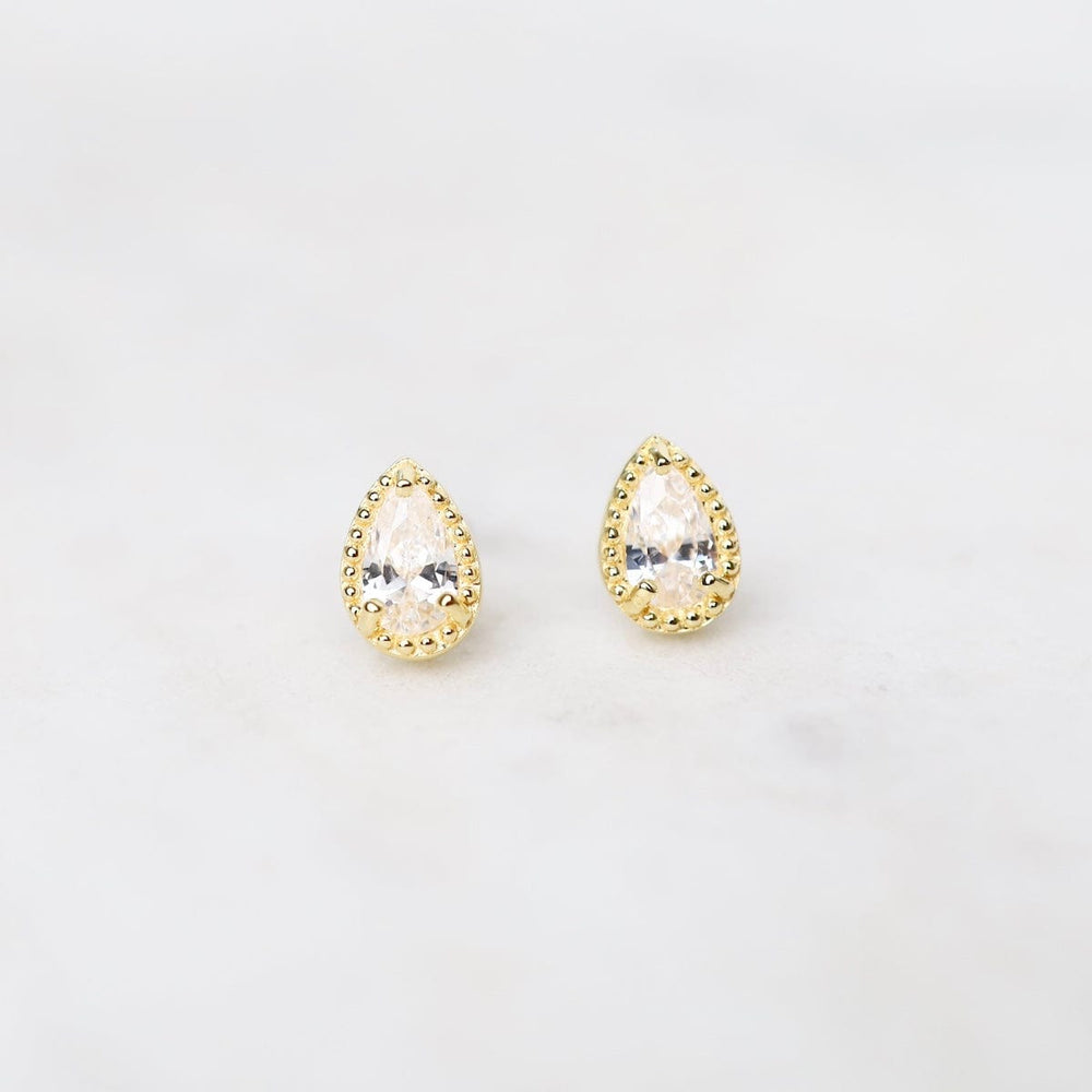 EAR-VRM Gold Vermeil Milgrain Edge Pear CZ Stud Earrings