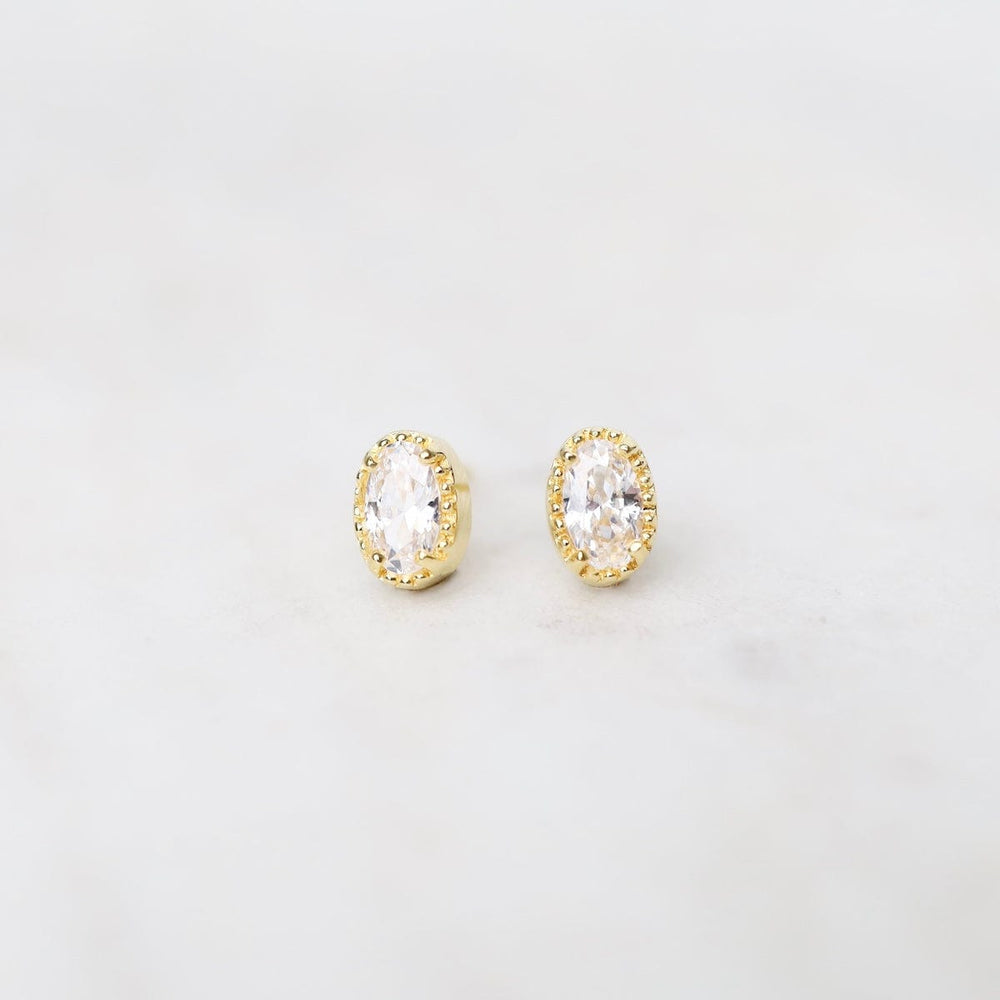 EAR-VRM Gold Vermeil Oval CZ with Milgrain Edge Stud Earrings