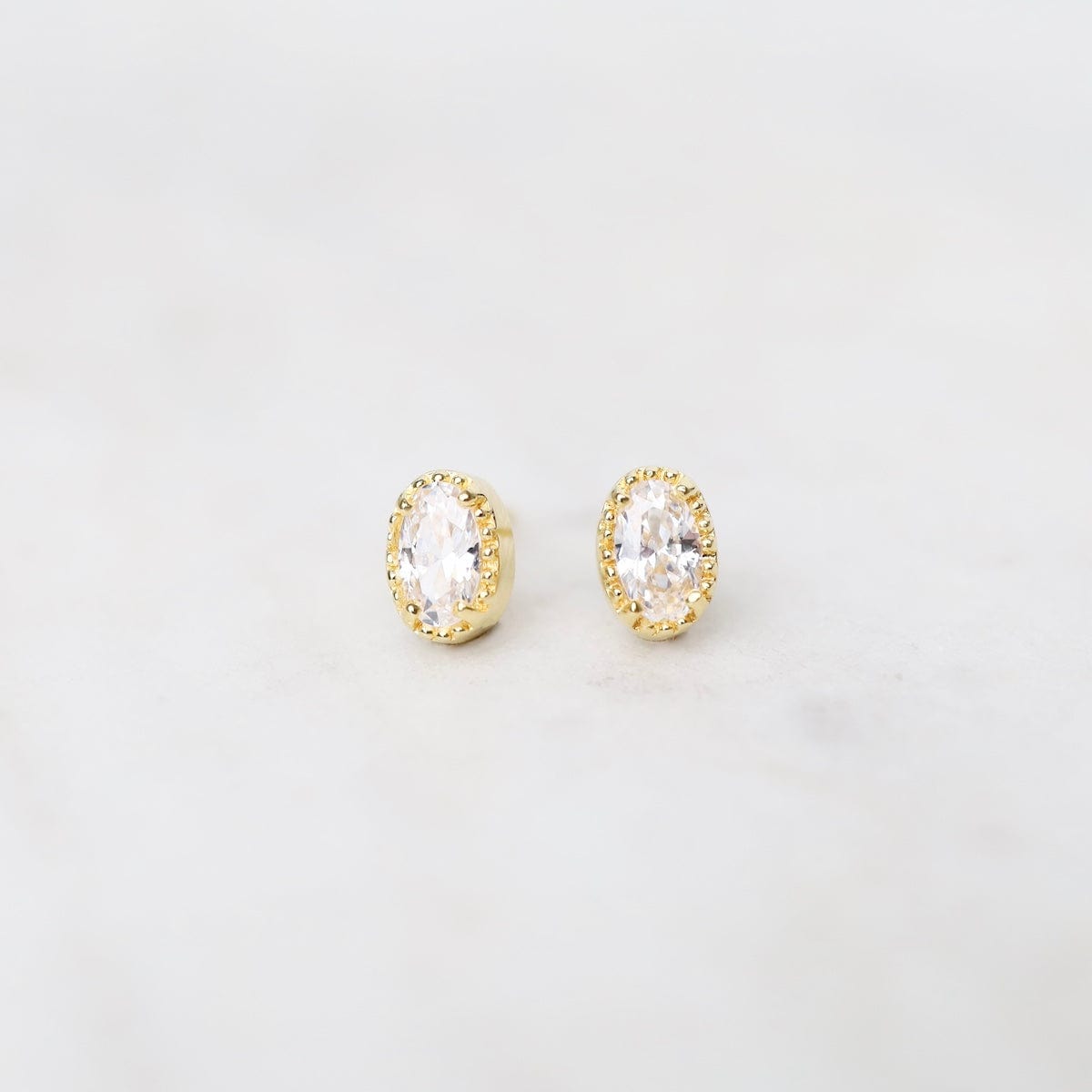 EAR-VRM Gold Vermeil Oval CZ with Milgrain Edge Stud Earrings