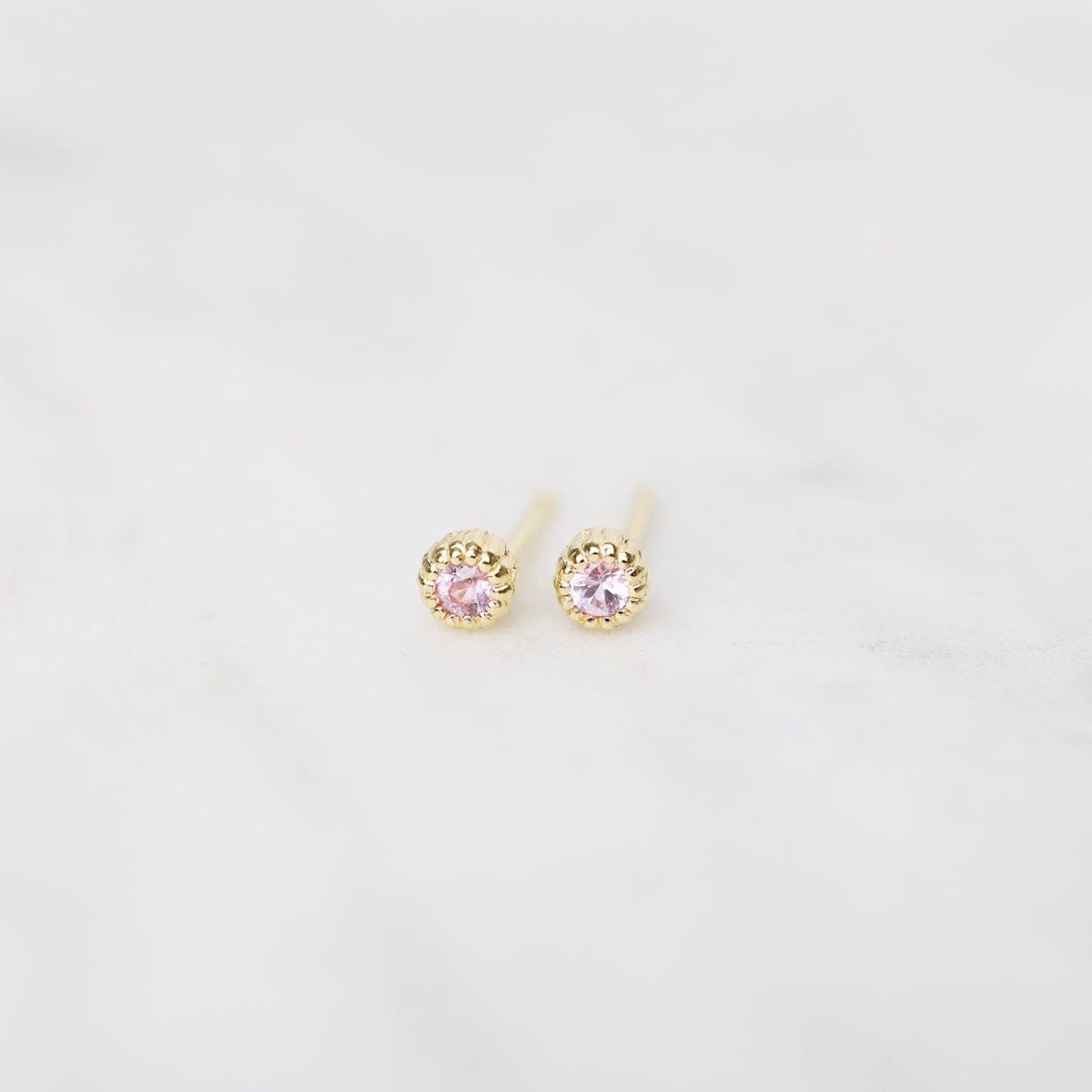 EAR-VRM Gold Vermeil Pink Sapphire Milgrain Edge Studs