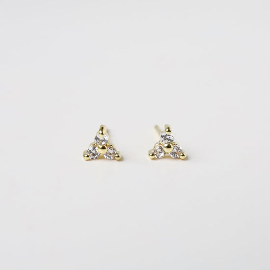 EAR-VRM Gold Vermeil Triangle Studs with 3 Prong-Set CZs