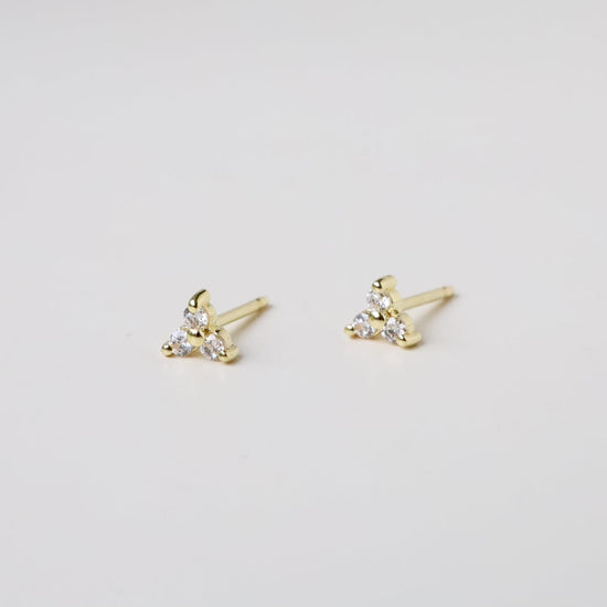 EAR-VRM Gold Vermeil Triangle Studs with 3 Prong-Set CZs