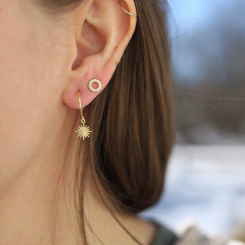 EAR-VRM Hoops with Hanging Sunburst in Gold Vermeil